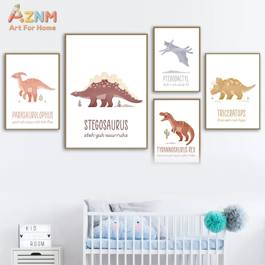 Kids No Education - AZNM Cetakan Seni Dinding Kanvas Dinosaurus
