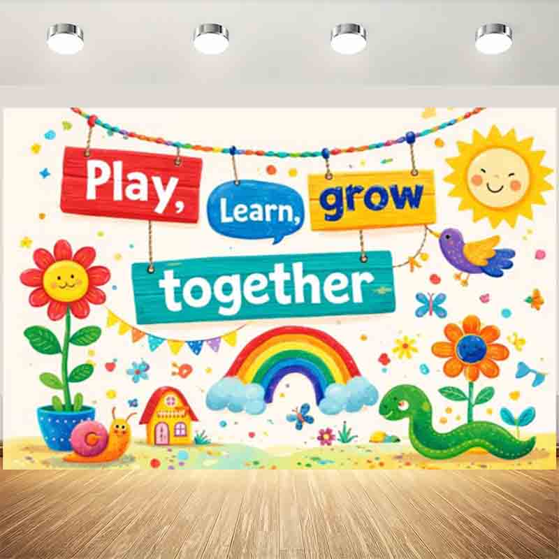 Kids Education Banner - Bermain, Belajar, Tumbuh Bersama, Latar Belakang