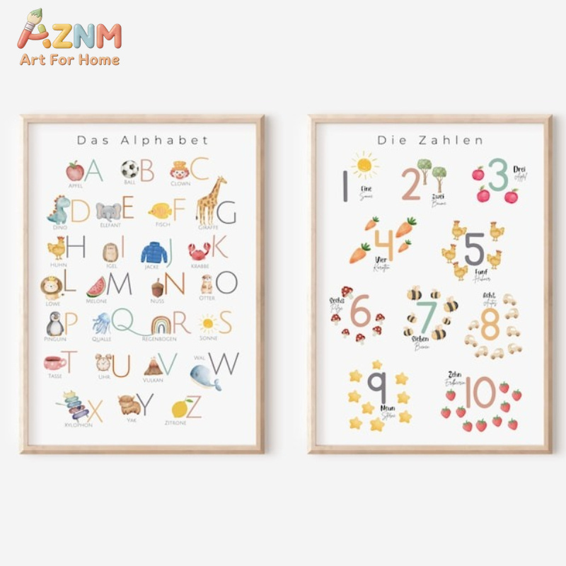 Kids No Education - AZNM Seni Dinding Kanvas Angka Alfabet